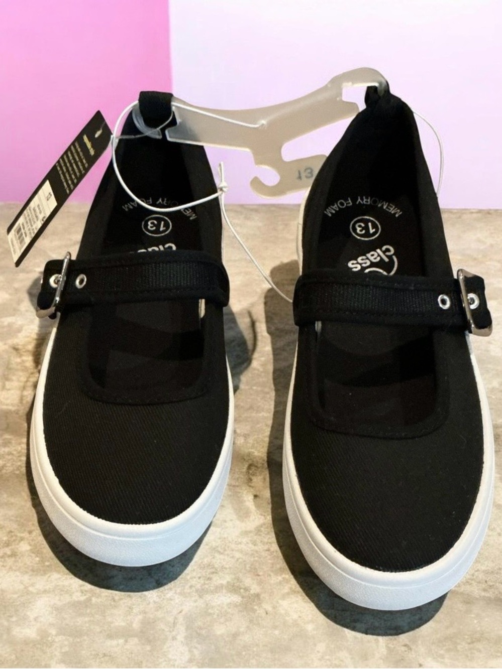 art class Black Canvas Mary Jane Sneakers with White Sole